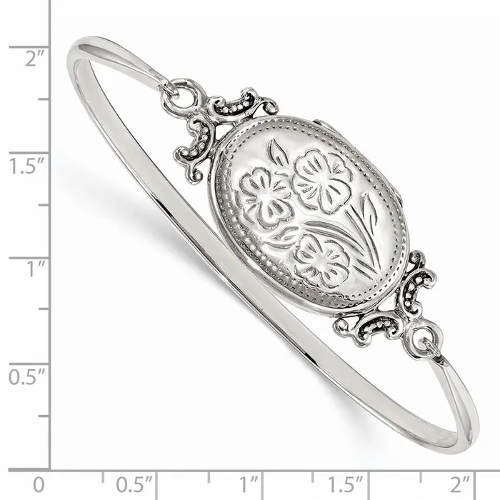 Bracelets Sterling Silver Floral 26mm Locket Bangle BraceletWBCQB1132 WB Choice Jewelry Bracelets Sterling Silver Floral 26mm Locket Bangle BraceletWBCQB1132 WB Choice Jewelry