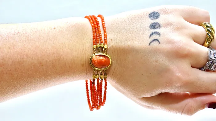 Bracelets Vintage by Misty Coral Beaded Cameo Vintage Bracelet