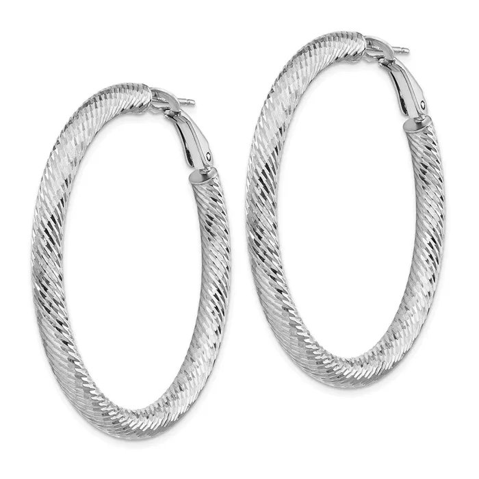 Earrings 14k 4x35mm White Gold Diamondcut Round Omega Back Hoop EarringsWBCPRE937W WB Choice Jewelry