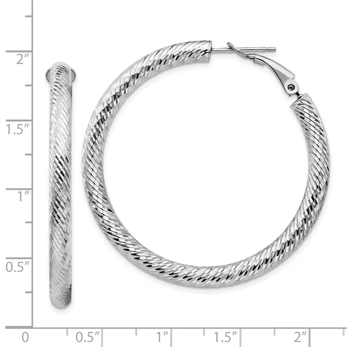 Earrings 14k 4x35mm White Gold Diamondcut Round Omega Back Hoop EarringsWBCPRE937W WB Choice Jewelry