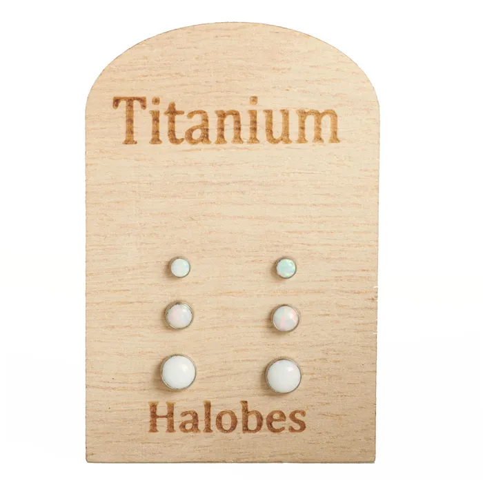 HALOBES Earrings Titanium Earrings Fire Opal White