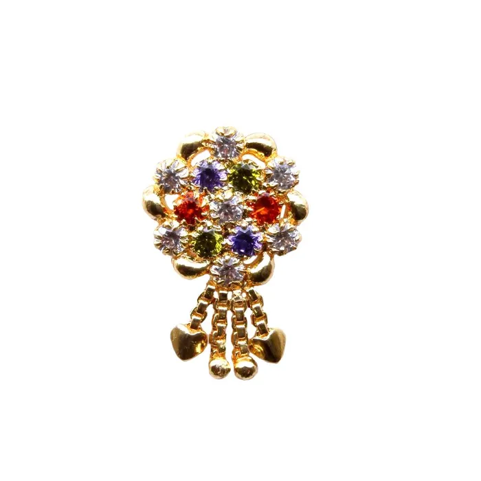 Karizma Jewels Earrings Ethnic Dangle Multicolor CZ Gold Plated Indian Nose Stud Push Pin