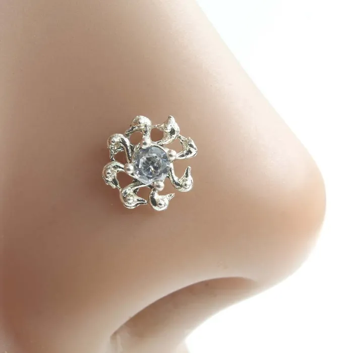 Karizma Jewels Earrings Unique Duck Style Real 925 Silver White CZ Women Screw Nose Stud