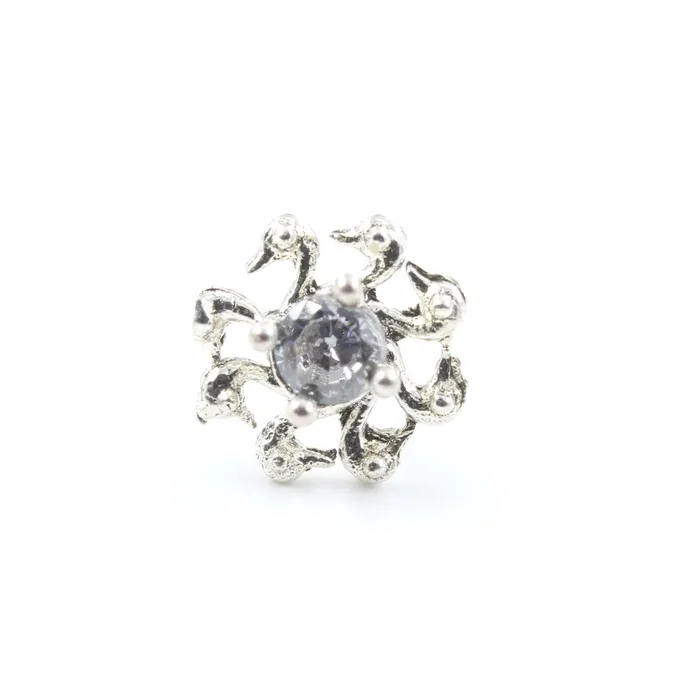 Karizma Jewels Earrings Unique Duck Style Real 925 Silver White CZ Women Screw Nose Stud