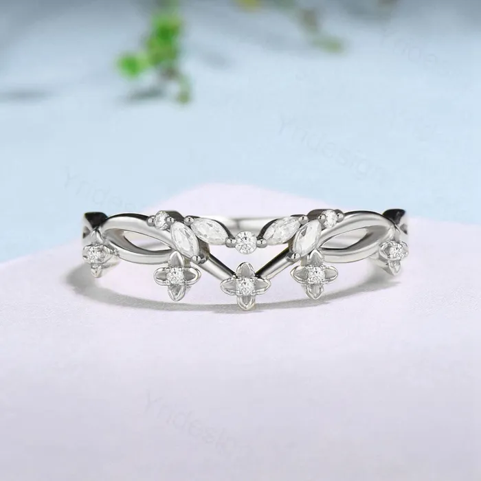 PENFINE Rings Antique flower diamond ring marqusie moissanite wedding band Anniversary bridal ring unique jewelry gift rose gold stacking matching ring