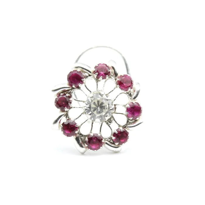 Rings Karizma Jewels Real Solid Silver Nose Stud Pink White CZ Twisted nose ring
