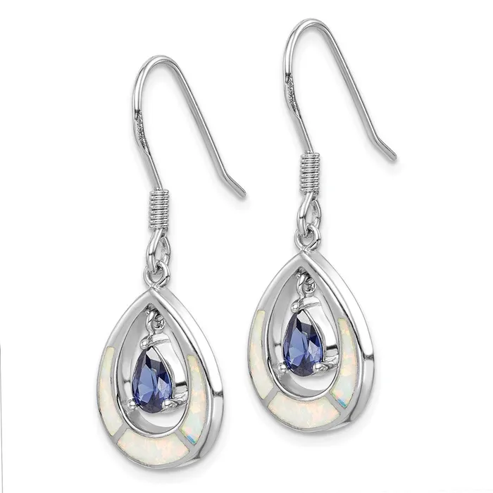 Sterling Silver Rhodplated Created Opal Blue CZ Teardrop EarringsWBCQE14296 WB Choice Jewelry Earrings