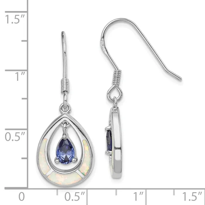 Sterling Silver Rhodplated Created Opal Blue CZ Teardrop EarringsWBCQE14296 WB Choice Jewelry Earrings