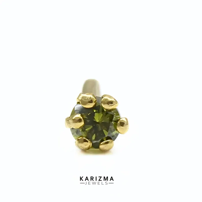 Tiny 14K Real Gold Indian Women Green CZ Nose stud nose ring Push Pin Karizma Jewels Rings