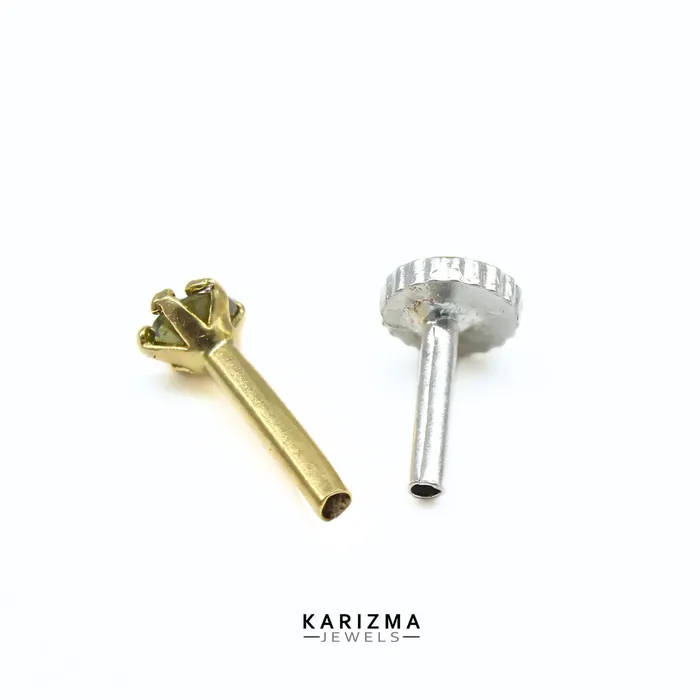 Tiny 14K Real Gold Indian Women Green CZ Nose stud nose ring Push Pin Karizma Jewels Rings