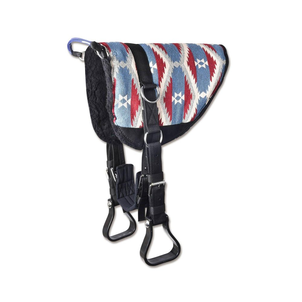 Numnahs |   Bare-Back Riding Pad With Stirrup Leather And Stirrups Numnahs blue_white_red